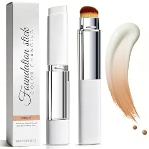 2 in 1 Full Coverage Cream Stick, Color Changing Foundation Stick with Plumping Extract, Hydrating Concealer Base Makeup, Dual-Ended Design with Built-in Makeup Brush, Portable Daily Makeup (Natural)