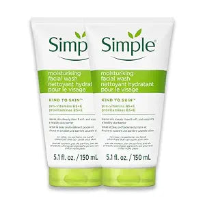 Simple Kind To Skin Moisturizing Face Wash - Facial Cleanser with Vitamin B5 and E - Removes Oil, Dirt, and Other Impurities - Sulfate Free - 2 pc