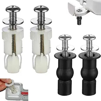 Toilet Seat Screws 2 Sets, Stainless Steel Toilet Seat Bolts with Expanding Rubber & Plastic Nuts - Universal Toilet Hardware Replacement Kit for Most Top-Mount Toilet Seats' Top-Mount Hinges