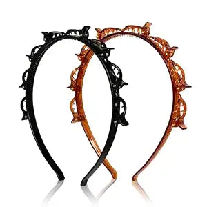 2Pcs Bangs Hairstyle Hairpin Headbands for Women Girls, Professional Weave Bangs Clip Hairband for Twisty Bangs, Fashion Non Slip Teeth Hair Accessories (Black Deep Brown)