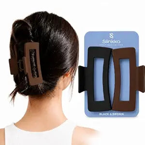 Hair Claw Clips for Women, 4 Inch Matte 2 Pack, Black/Brown