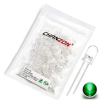 CHANZON 100 pcs 5mm Green LED Diode Lights(DC 3V 20mA)