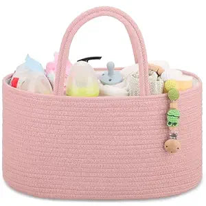 COMSE Baby Diaper Caddy Organizer for Girls, Cotton Rope, Dusty Pink