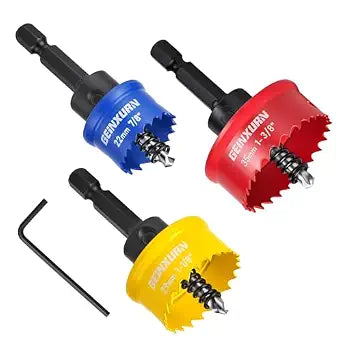 Geinxurn 4PCS Impact Small Thinwall Hole Saw Kit, M42 Cobalt BI-Metal 7/8", 1-1/8", 1-3/8" Hole Cutter Set with Pilot Drill Bit & 1 PC Hex Key, Fast Cutting for Thin Metal, Wood, PVC, Drywall