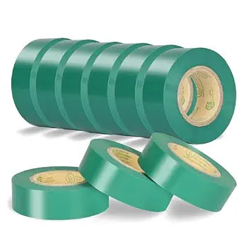 Green Electrical Tape, UL Approved, 0.7in x 33ft, 9 Pack