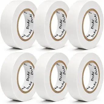 6 Pack White Electrical Tape - Waterproof PVC Tape 0.75 Inch Wide - Weather Resistant, Strong Adhesive, Flame Retardant - High Temp Vinyl Tape for Indoor & Outdoor Use - 180 Feet Total