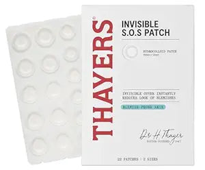 THAYERS Invisible S.O.S Hydrocolloid Acne Pimple Patch, Ultra-Thin Design Instantly Reduces Look of Blemishes, Set of 22 Pimple Patches
