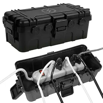 [2 Pack] Outdoor Electrical Box Waterproof, OUTDSPLY Medium Outdoor Electrical Box (11.6x5.2x4.1 inch) w/ 6 Cable Entry, Weatherproof Connection Box for Power Strip, Plug, Timer, Holiday Lights, Black