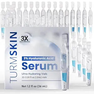 TURMSKIN�� Hyaluronic Acid Serum Ampoules [ULTRA HYDRATING VIALS] - 3% Hyaluron Booster for Glass Skin & Anti Aging - 24 Hours Hydration - Soft PE Triple Hyaluronic Complex for Faceskin Repair & Renew