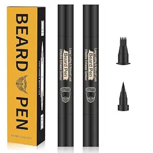 Beard Pencil Filler Kit - 4 Tip Pen and Brush for Men, Facial Hair Enhancer and Mustache Shaper (2 Black Pens)