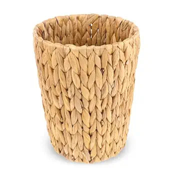 WLLHYF Wicker Waste Basket, Handwoven Water Hyacinth Trash Can Small Bathroom Trash Can Boho Woven Decorative Office Garbage Cans for Bedroom Bathroom Kitchen Living Room