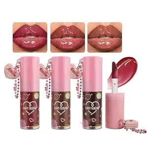 3 Pcs Hydrating Gloss Set, Jelly Lip Tint Gloss Plumping Lip Gloss for Women Natural Moisturizing Shine Brown Lipgloss Glossy Liquid Lipstick (Multicolor)
