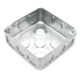 Galvanized 4" Square Drawn Electrical Box, 1-1/2" Deep Electrical Junction Box with Ten 1/2" and Six 3/4" Knockouts, Raised Grounded, Metal Electrical Box, 21.0 Cu. in. Capacity