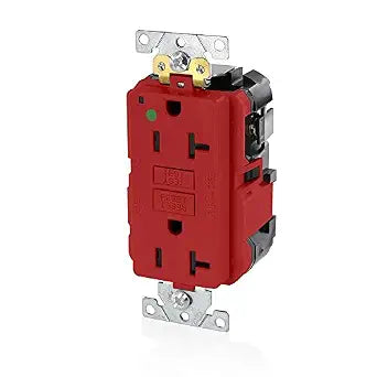 Leviton 20A-125V Extra-Heavy Duty Hospital Grade Non-Tamper-Resistant Lev-Lok Duplex Self-Test GFCI Receptacle, MGFN2-HGR, Red