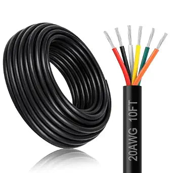 20 Gauge 6 Conductor Electrical Wire, 10FT 20AWG Black PVC Stranded Tinned Copper 6 Wire Cable, 20/6 Cord Extension Cable for LED Lamp Lighting, Automotive Wiring, Speaker, Access Control