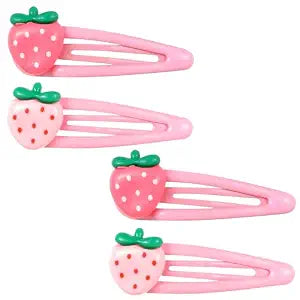 Strawberry Hair Clips, Mabor 4Pcs Snap Pink Hair Clips