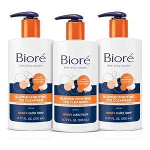 Biore Blemish Fighting Ice Cleanser With Salicylic Acid, 6.77 Fl Oz, 3 Pack