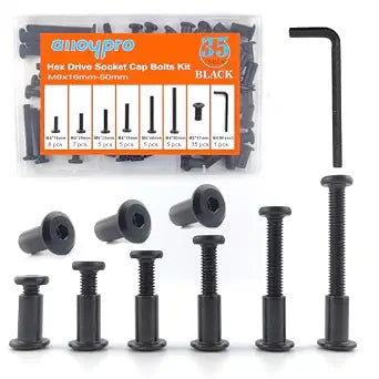 Black M6 Hex Drive Socket Cap Bolts Screws Kit,30-Sets Binding Post Screws Socket Cover Connecting Bolt Fixing Post Screw for Furniture Chair Crib Table Cabinets,M6x16mm/ 20mm/ 25mm/ 30mm/ 40mm/ 50mm