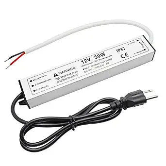 30W 12 Volt LED Power Supply, Waterproof IP67 LED Driver, 110V AC to 12V DC Converter, LED Transformer Low Voltage Output with 3-Prong Plug 3.3 Feet Cable for Light Strip, 2.5Amp