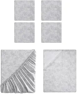 Tahari Home 6-Piece Full Size Bedding Set - Fitted & Flat Sheets & Pillowcases | Soft & Cozy Polyester Microfiber | Breathable & Wrinkle Resistant | Dorm Essentials | Floral White/Gray