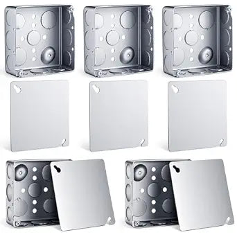 5 Pcs Square Electrical Box with Cover, 4-Inch Metal Junction Box