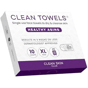 Clean Skin Club Healthy Aging Clean Towels® XL, Travel Pack, Smooths Fine Lines Wrinkles & Texture, Disposable Face Towels, Anti-Aging Dry Wipes, TSA-Approved Travel Essential (10 Count)