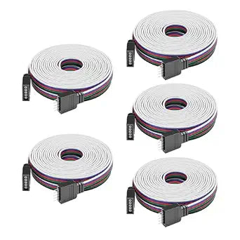 BTF-LIGHTING 5 Pack 22AWG 5 Pin JST Male to Female Plug LED Connector 6.56FT/2m Extension Cable for FCOB SMD RGBW LED Strip Lights Solderless Controller Wire