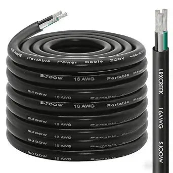 SJOOW 16/3 Wire 10FT Tinned Copper 16 AWG Portable Power Cable, 16 Gauge 3 Conductor Wire Rated 300V for Generators, Motor Leads, Portable Lights, Automotive, Industrial, Battery Chargers