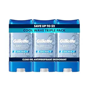 Gillette Antiperspirant and Deodorant for Men, 72hr Sweat & Odor Protection, Long Lasting Freshness, Anti-White Mark Technology, Clear Gel, Cool Wave Scent, 3.8 oz (Pack of 3)