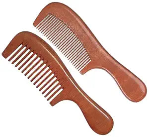 2 Pcs Sandalwood Hair Comb Set Wide and Fine Tooth Wooden Comb for Women Men, Anti-static Detangling Wood Comb for Curly Fine Frizzy Wet Dry Hair