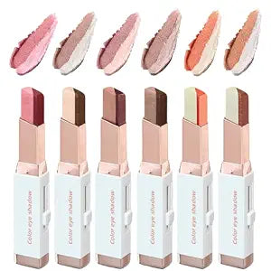 12 Color Glitter Eyeshadow Stick Set 6 Pcs Two tone Gradient Eyeshadow Sticks Glitter Chrome Metallic Waterproof Eye Shadow Pen for Eye Make Up Tool