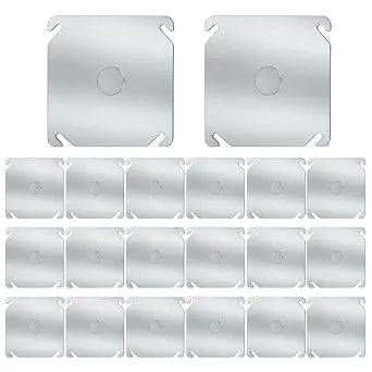20 Pack Metal Electrical Box Cover Plate, Galvanized Steel, 1/2 Inch Knockout, Surface Mount, Silver, Compatible with 4x4 Metal Box