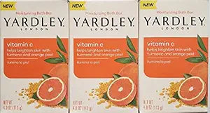 Yardley London Vitamin C Moisturizing Bath Bar With Tumeric and Orange Peel 4oz (Pack of 3)
