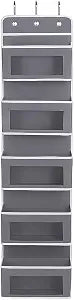 Joyful Moose Over the Door Organizer with 5 Clear Window Pockets  Hanging Behind the Door Storage Rack for Closet, Bathroom, Bedroom, Pantry  Space-Saving Door Organizer Hanging System  Gray