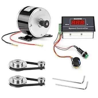 Lounsweer 4 Pack Small Brushed Permanent Magnet Electric Motor for E Scooter Speed Control 24v 350w 3000rpm and Gt2 Pulleys 6-60v 12v 24v 36v 48v 30a PWM Dc Motor Controller 30a Switch Controller