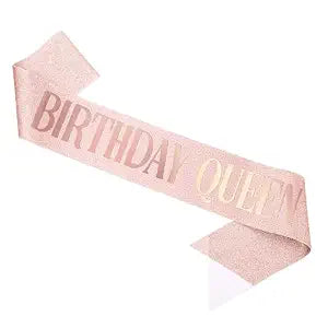 Piriuuo Rose Gold Birthday Queen Sash, Glitter Happy Birthday Sash for Women with Gold Foil 'Birthday Queen' Birthdays Sashs for Girls Women