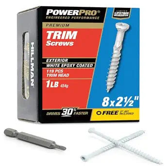 Power Pro Premium Exterior Trim Screws, #8 x 2-1/2in, 119 Pieces, White