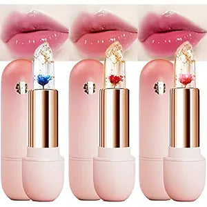 3 Pcs Color-Changing Flower Lipsticks Clear Jelly Lip Gloss Set
