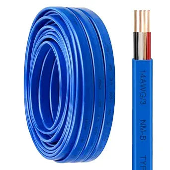 14/3 NM-B Wire with Ground - 25FT Non-Metallic Sheathed Cable Pure Copper 14 AWG 3 Conductor Residential Indoor Wire for Outlets, Switches and Other Loads etc. (Blue)