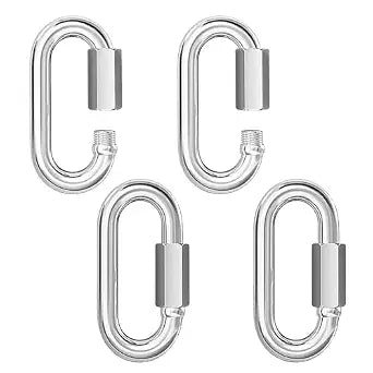 304 Stainless Steel Heavy Duty Quick Chain Links 5/32", 1/4", 5/16", 3/8", 1/2" D Shape Thread Quick Link Connectors Screw Carabiner for Connecting Hammock, Shade Sail, Rigging (5/16" 4Pcs)