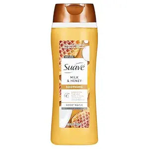 Suave Milk & Honey Moisturizing Body Wash with Glycerin & Vitamin E, Hydrating Skin Cleanser For Soft, Smooth Skin, Long Lasting Scent, Paraben Free, 18 FL OZ