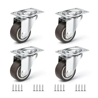Small Caster Wheels 1 Inch Swivel Plate Castors 4pcs 360 Degree Rollable Low Profile Soft Rubber Wheel Replacement with Screw in Smooth and Quiet for Rolling Light Furniture Weight Under 100Lb