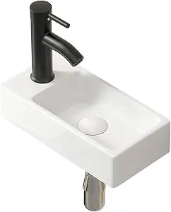 Small Ceramic Bathroom Sink Wall Mounted Rectangular Vessel Sink, Modern Porcelain Wash Basin Left Hand, White Vanity Sink for Tiny Space