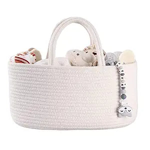XUANGUO Cotton Rope Baby Diaper Caddy Organizer Basket with Handles White