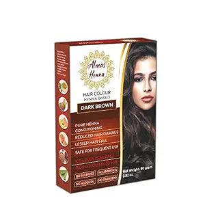 Almas Henna 80 GRAM 100% Organic Hair Color Powder Infused with Herbs, Natural Henna for Soft Shiny Hair (2.82 OUNCE, DARK BROWN)