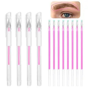 Eyebrow Microblading Marker Pen, 4 Pcs Brow Mapping Pens with with 8 Replacement Refills, Makeup Tattoo Skin Marker Pen, Brow Lamination Supplies for Eyebrow Lip Skin(Pink)