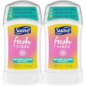 Suave Aluminum-Free Deodorant for Kids, Teen Girls & Boys, Fresh Vibes 2-Pack, 48H Protection, 1.2 Oz Ea