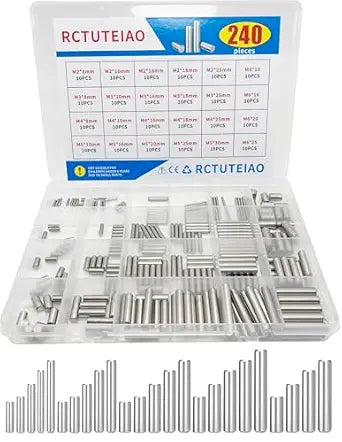 240Piece Dowel Pin Cylindrical Shelf Support Peg 304 Stainless Steel Rod Fasten Elements Assortment Kit, 24 Sizes M2 M3 M4 M5 M6 (240Piece Dowel pin 24 Sizes)