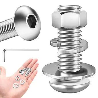 (20 Sets) 3/8-16 Bolt, 3/8 x 1-1/4" Button Head Socket Cap Bolts Screws, 3/8 Bolts and Nuts Set, 304 Stainless Steel 18-8, Fully Threaded, Assorted Bolts Nuts and Washers Kit by Marysino