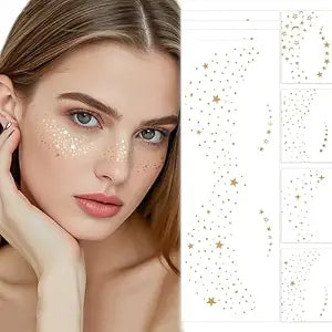 Glitter Freckles Face Tattoo, 4 Pcs Gold Freckles Temporary Face Tattoos, Sparkle Freckles, Glitter Freckles Face Tattoo, Makeup Patches, Freckle Tattoo Stickers for Women, Waterproof Face Glitter